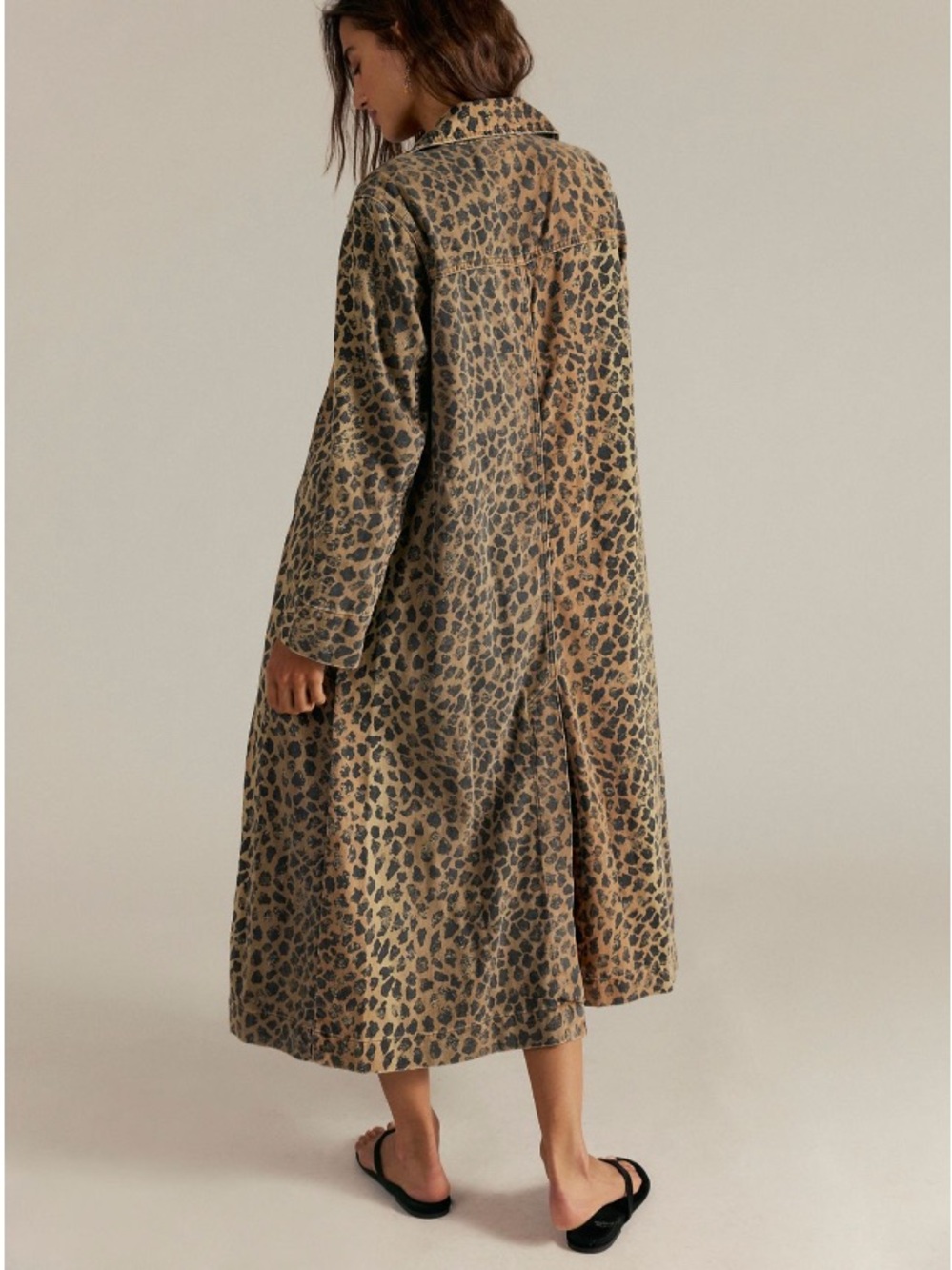 We The Free Monique Cheetah Denim Duster Jacket Size Large NWOT MSRP $228 - Picture 2 of 12